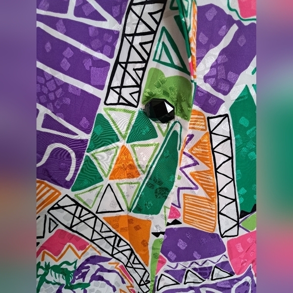 Vtg JORDANA USA colorful blazer lined shoulder pads lightweight abstract funky L - Picture 11 of 11